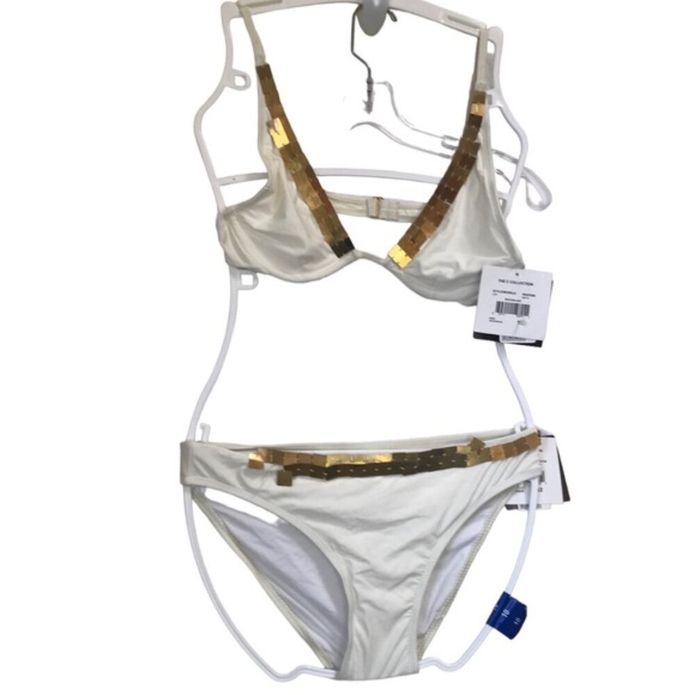 Christina NEW Off White Bikini Brass Jewel Swimwear Boho Gold 12 Adjustable Suit